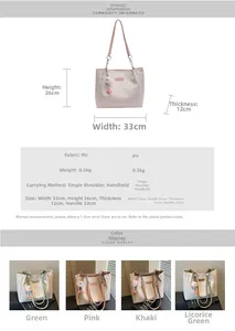 Detailed size specifications for large PU leather shoulder tote bag in four colors
