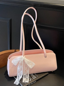 Französisch Minimalistisch PU Leder Baguette Achseltasche Für Damen Spitze Schleife Dekoration Einfarbig Mode Schultertasche