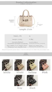 Detailed size specifications and color options for the lychee pattern bucket bag