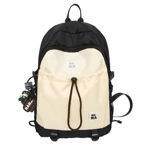 Zaino casual bicolore nero e beige ad alta capacità con scritta NANA distintiva