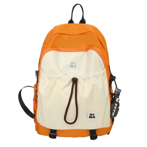 Zaino bicolore arancione e bianco sporco con tasca frontale con coulisse