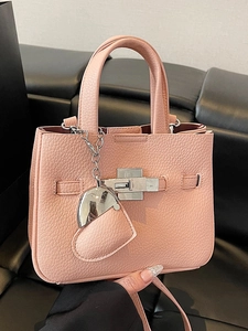 Women Pebbled PU Leather Bucket Bag Minimalist Crossbody Handbag With Heart Charm Stylish Commuter Top Handle Shoulder Bag