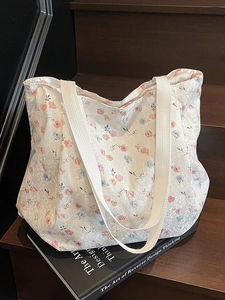 Damen Fashion Floral Spitze Tragetasche Große Kapazität Gingham Muster Schultertasche Lässig Süß Stil Handtasche Für Alltag