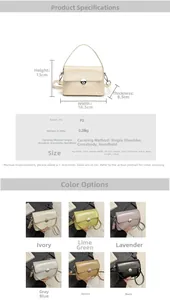 Detail view of the mini oil-wax leather square bag with dimensions and circular metal clasp