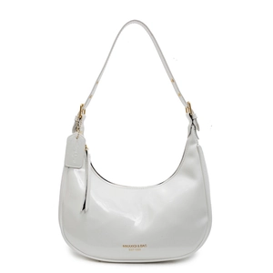 Sac hobo blanc brillant en forme de selle avec bandoulière et boucles dorées