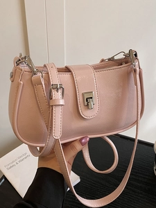 Women Urban Simple PU Leather Underarm Bag Fashion Versatile Oil Wax Texture Shoulder Crossbody Bag With Silver Lock Buckle