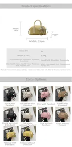 Detailed size guide for the PU leather Boston bag with strap and pendant options
