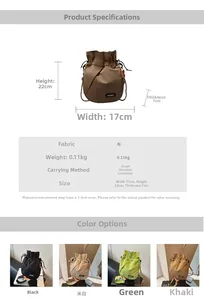 Detailed size chart and multi-color view of this lightweight drawstring bucket bag