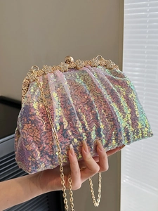 Sac de Soirée Élégant à Paillettes Avec Fermoir Fleur en Strass Bandoulière Chaîne Pochette Femme pour Fête Mariage