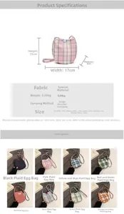 Size chart showing dimensions and colors for the plaid crossbody egg bag
