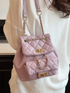 Light purple quilted chain backpack with elegant gold-tone hardware for women's fashion
