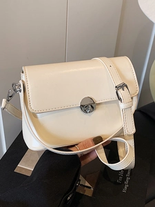 Women Urban Minimalist PU Leather Small Square Bag With Metal Lock Oil Wax Texture Commuting Crossbody Handbag
