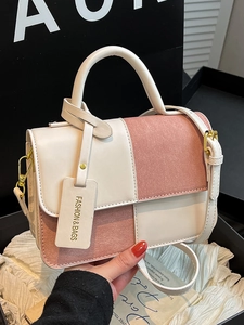 French Style Patchwork PU Leather Crossbody Bag For Women Chic Color-blocking Small Square Handbag Daily Commuting Fashion Shoulder Bag