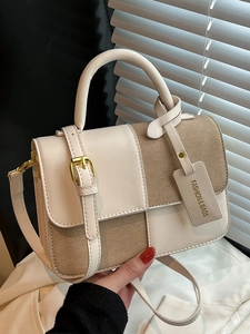Chic two-tone beige and khaki crossbody bag with smooth leather and adjustable strap