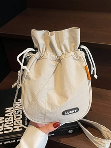 Casual Japanese Style Drawstring Bucket Bag For Women Men Lightweight Fabric Crossbody Bag Solid Color Urban Shoulder Bag
