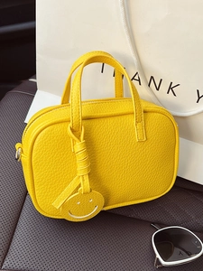 Women's Solid Color Pebbled PU Leather Crossbody Bag Mini Pillow Handbag With Smiling Face Charm Versatile Commuter Shoulder Bag