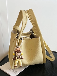 Fashion Litchi Pattern PU Leather Bucket Bag For Women Minimalist Large Capacity Tote Shoulder Crossbody Bag With Sub Bag