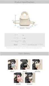 Detailed size chart for mini PU crossbody bag with specific 14x12x8 cm dimensions
