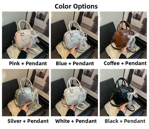 Collage de sacs bowling chics en six couleurs avec nœud en dentelle et pendentif perle