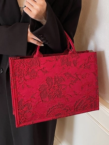 High-quality red wedding tote bag with floral embroidery and large capacity