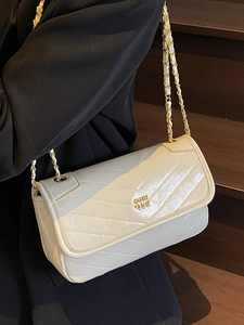 Elegant white oil wax leather crossbody bag with V-quilted chain strap and gold logo