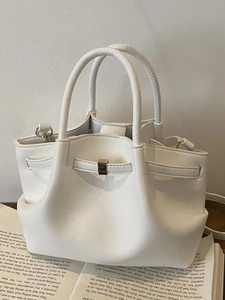 Women Pleated PU Leather Bucket Bag Lychee Texture Crossbody Handbag Gold Metal Buckle Minimalist Commuter Shoulder Bag