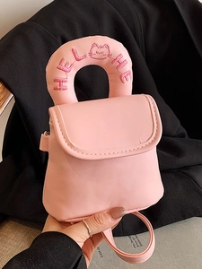 Women Fashion Mini Crossbody Bag PU Leather Mobile Phone Purse Padded Handle Embroidery Cat Design Elegant Small Shoulder Bag