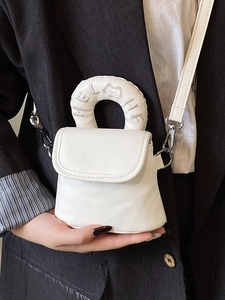 Minimalist white PU leather mini crossbody bag with unique cat embroidery on handle