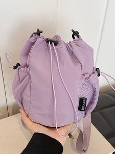 Mode Minimalistisch Nylon Kordelzug Bucket Bag Für Damen Unisex Lässig Leicht Umhängetasche Mit Netztasche Falten Design
