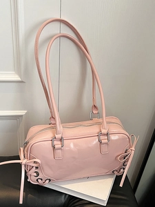 Borsa Sottobraccio in Pelle PU Moda per Donna Stile Coreano Allacciatura con Fiocco Borsa a Tracolla Boston Trendy Lucida
