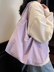 Minimalist large lavender hobo shoulder bag with pleated texture for daily casual commuting