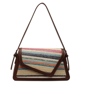 Sac bandoulière tissé à rayures colorées avec rabat en V asymétrique et lanières