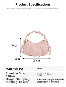 Pink ruched handbag with fish scale texture and detachable long shoulder strap detail