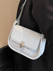 Elegant light blue square crossbody bag with silver rotating lock for women's fashion
