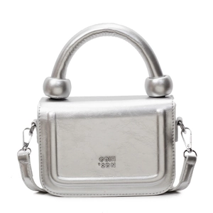 Petit sac à main argenté métallisé avec poignée ronde et bandoulière amovible