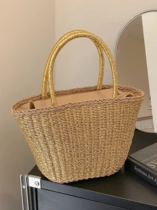 Borsa a Mano Casual da Donna Intrecciata in Paglia 2025 Estate Spiaggia Vacanza Borsa a Cesto Oro Argento Metallizzato per Viaggio Quotidiano