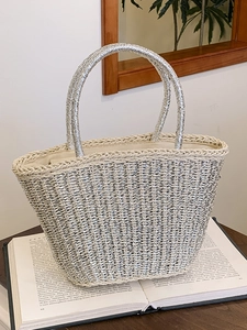 Borsa tote intrecciata argento minimalista con trama metallica a nido d'ape da mare