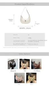 Detailed size chart and multi-color options for the minimalist PU crossbody bag