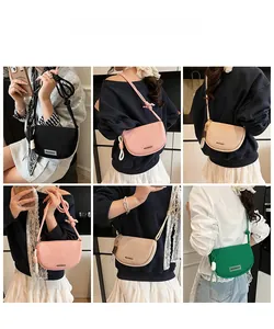 Collage of woven texture crossbody bags in black, pink, beige and green colors
