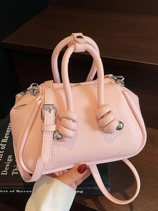 Borsa a Tracolla da Donna in Pelle PU con Motivo Litchi Elegante Semplice Borsa a Mano con Manico a Nodo e Decorazione con Sfera Argento