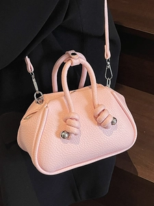 Borsa a mano minimalista rosa chiaro con motivo lychee e manico a nodo dal design unico