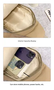 Vue détaillée de l'intérieur du sac bandoulière en nylon kaki avec rangement principal