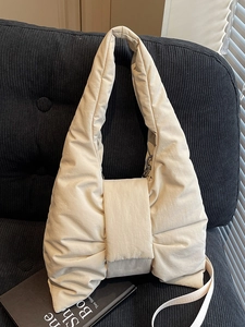 Trendy Bow Knot Puffer Shoulder Bag For Women Nylon Padded Underarm Bag Solid Color Casual Fashion Puffer Handbag Tote
