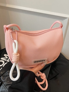 Women PU Dumpling Crossbody Bag Lightweight Mesh Texture Phone Pouch Urban Minimalist Zipper Shoulder Purse With Rope Strap