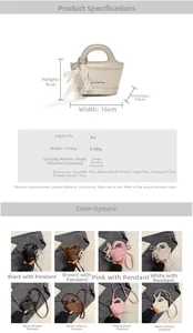 Mini PU leather handbag dimensions showing size measurements and multi-color options