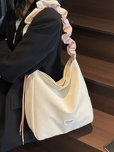 Chic cream white tote bag with ruched shoulder straps and pink lining for women