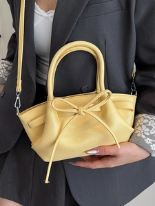 Sac à main jaune vif grainé avec nœud élégant et bandoulière amovible pour femme