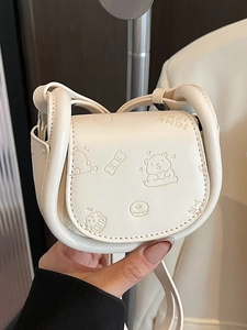 Mini sacoche de selle blanc crème ornée de motifs de dessin animé ours en relief