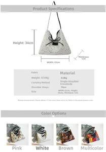 Size specifications and measurements chart for the colorful ethnic style canvas tote bag