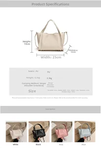Detailed dimension guide for PU leather tote bag with size 25x15x12cm and color options